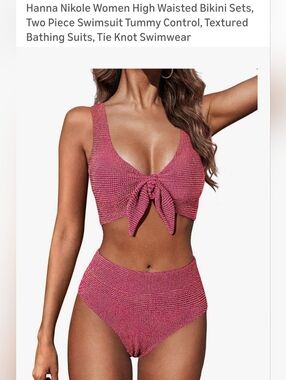 2XL Hanna Nikole Pink Textured Tie-Front High-Waist Bikini
